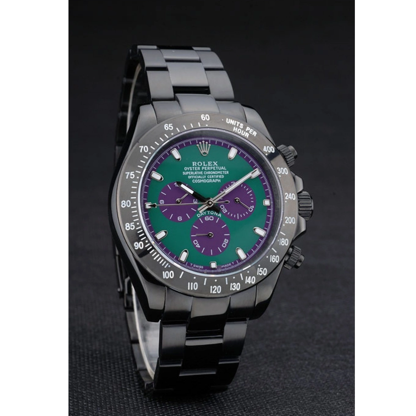 Aaa replica watch 80246 Dial Steel Plated Ion Black Rolex Daytona Strap Stainless Black Green Tachymeter 0626
